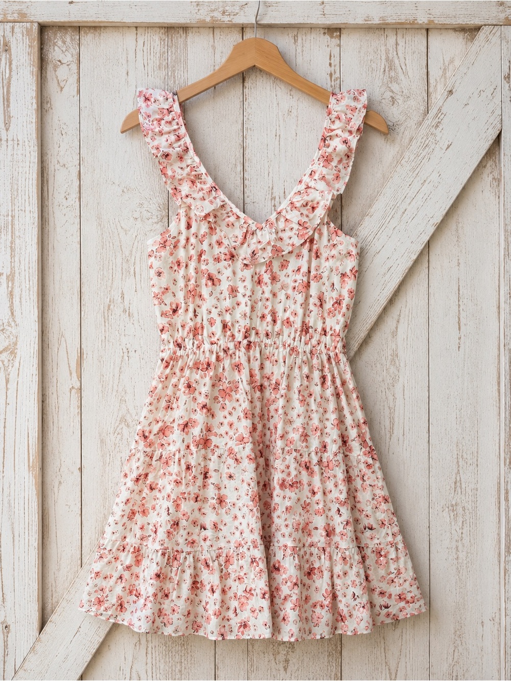 Pink Lily 100% Cotton Floral Mini Dress Medium Ruffle Strap Cottagecore Lined - Picture 2 of 11